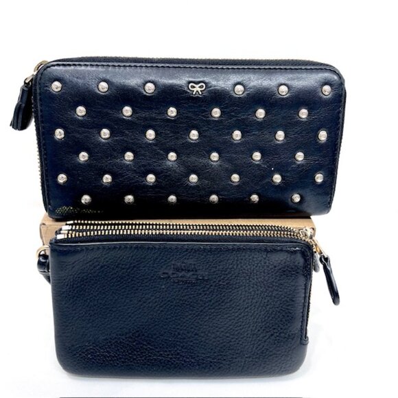 2 Vintage Wallets black leather full zip COACH  & Ana Hindmarch with Studs (70) - Picture 3 of 11